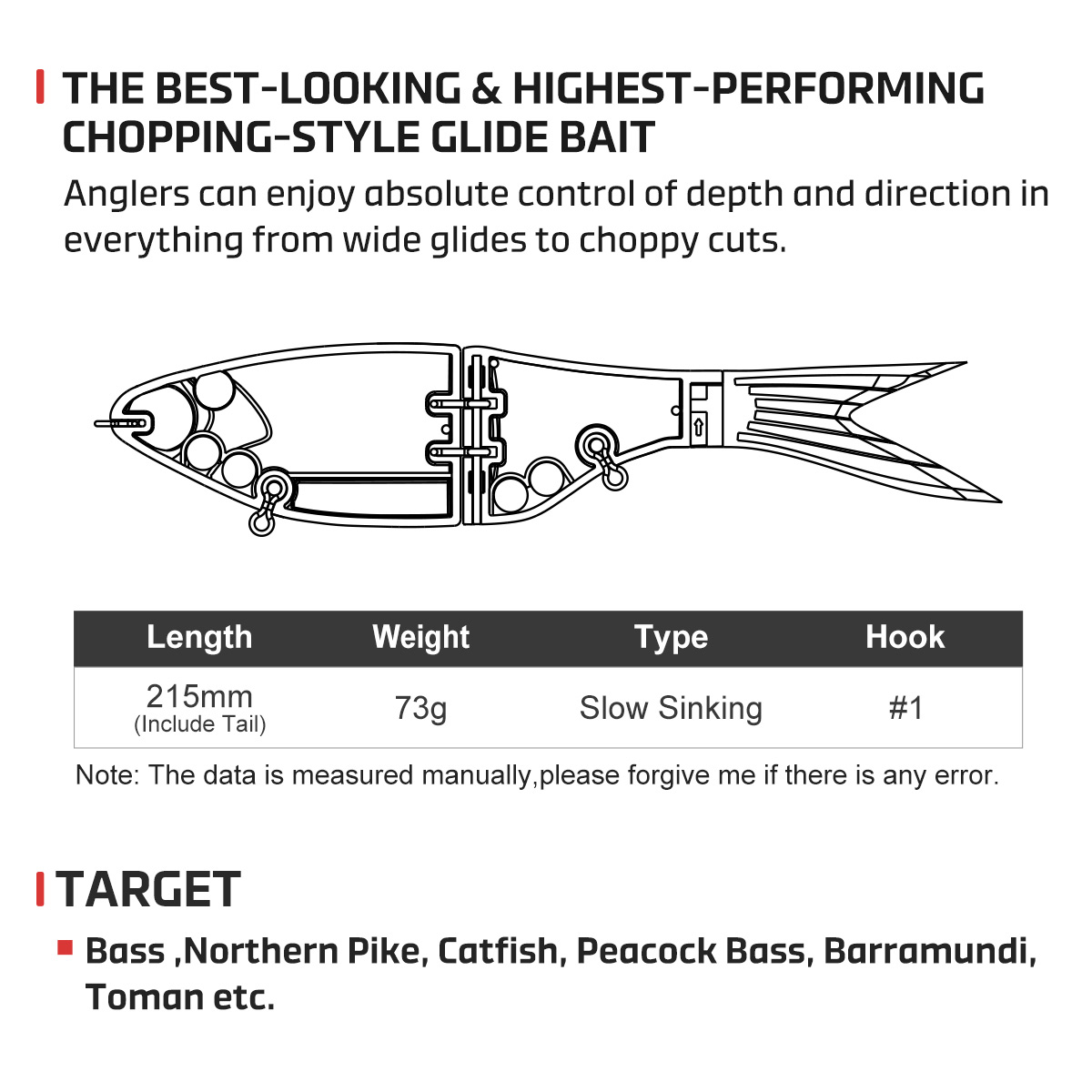 Noeby 215mm 73gAmata Glide Swi - Fishing Lure Jerkbait reseña y precio